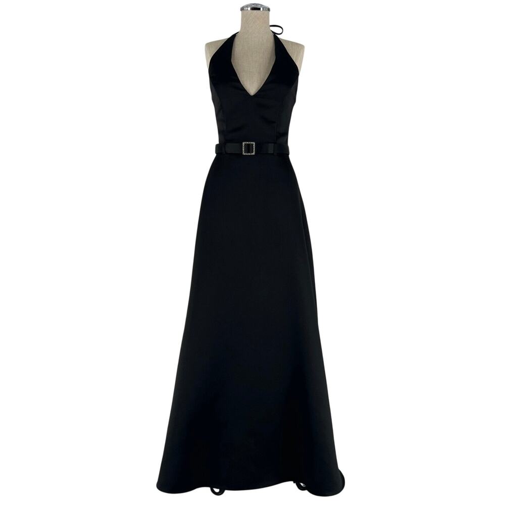 Y2K black satin formal gown Scott McClintock 2000s vintage